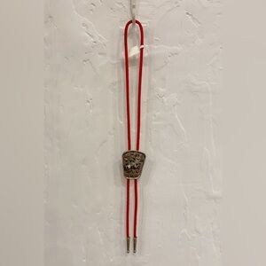 Vintage Red Western Cowboy Bolo Tie with Silver Toned Pendant Slider